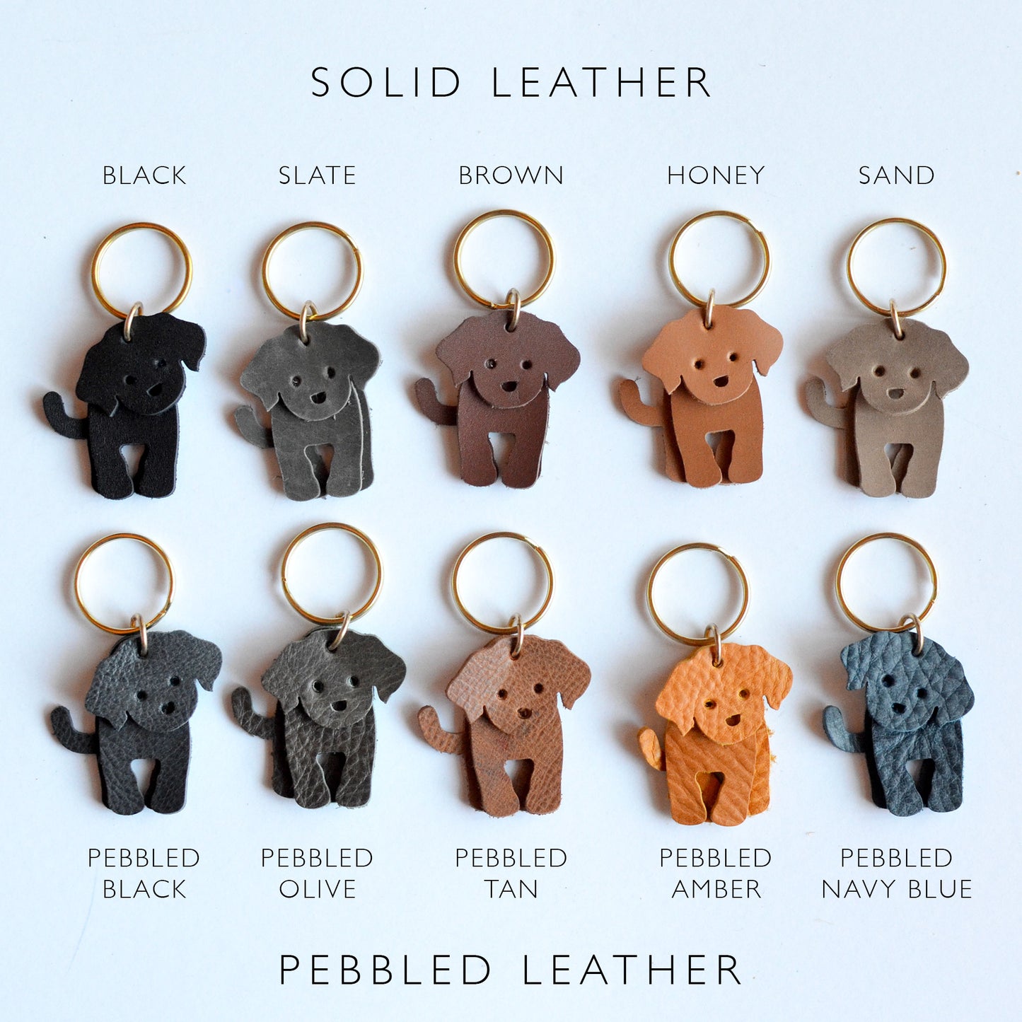 Dog Leather Key Ring - SOLID + SMOOTH Leather Options