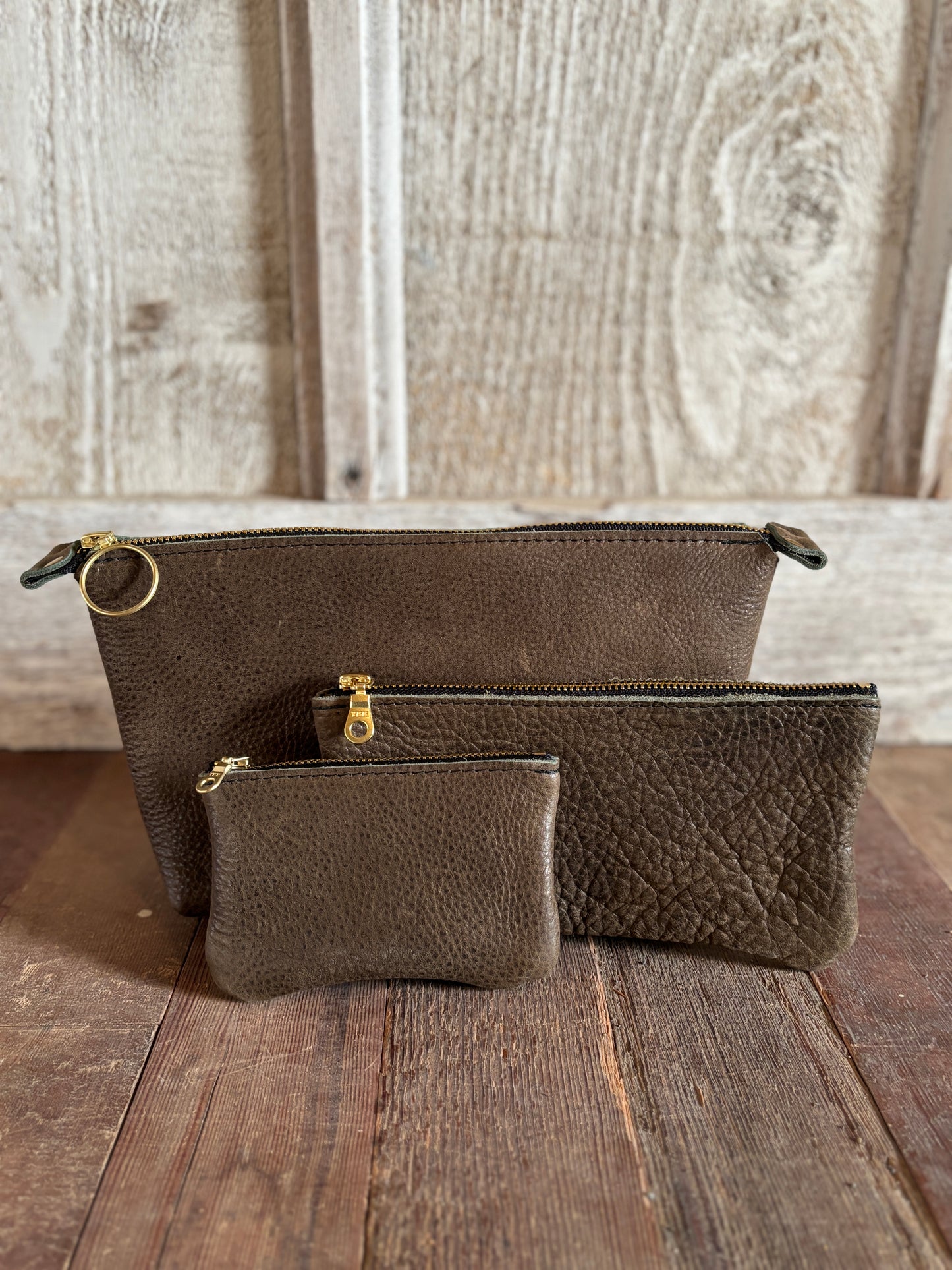 3 Pouch Bundle - Olive Green Leather