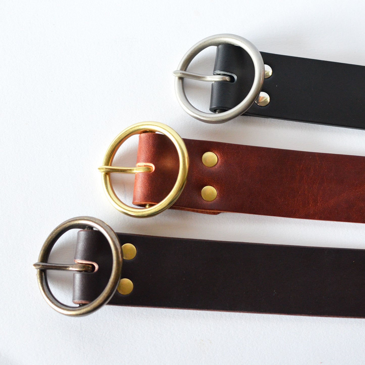 1½" Round Circle Leather BELT - 3 Buckle Options