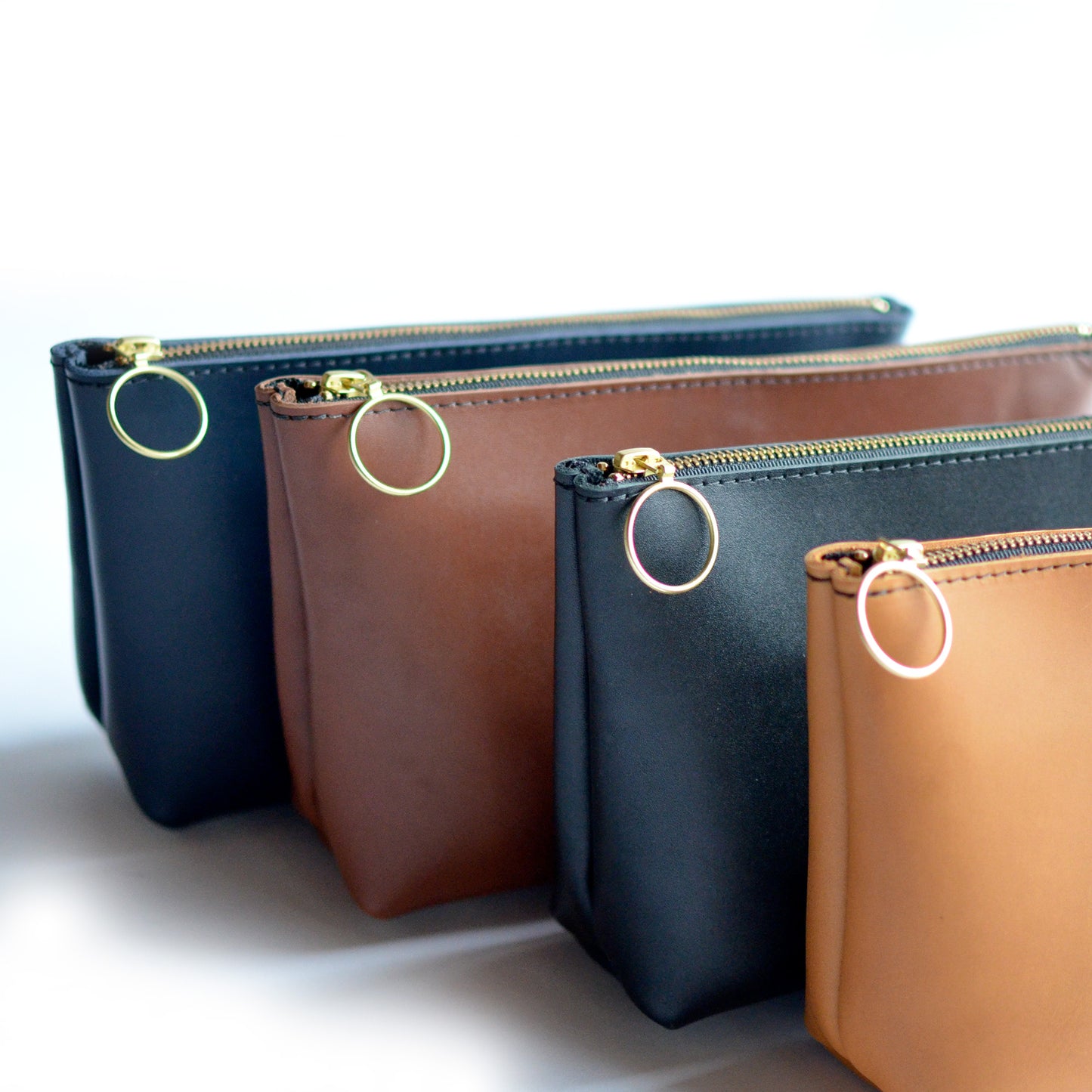 Wristlet Zipper Pouch - Brown Leather