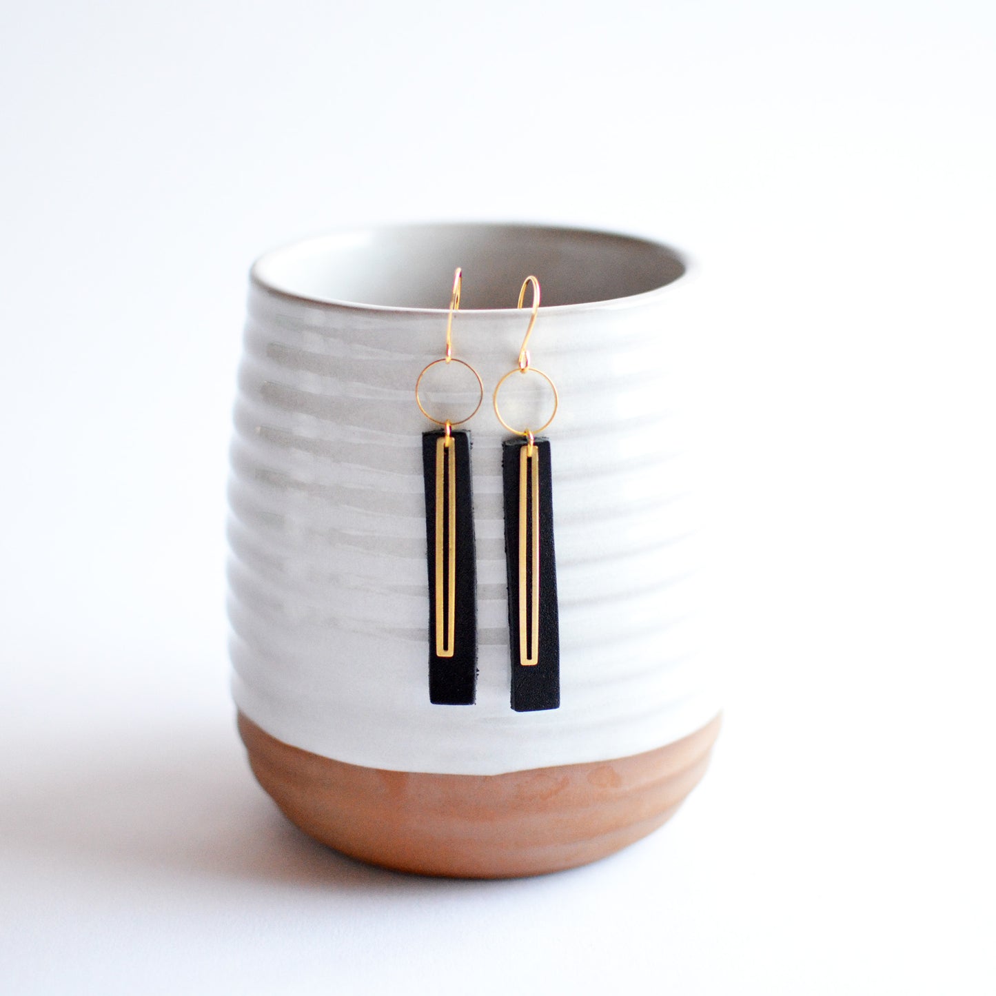 Gold Bar Leather Earrings