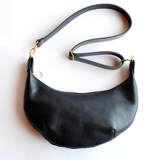 Leather HOBO Crossbody Bag - Black Leather