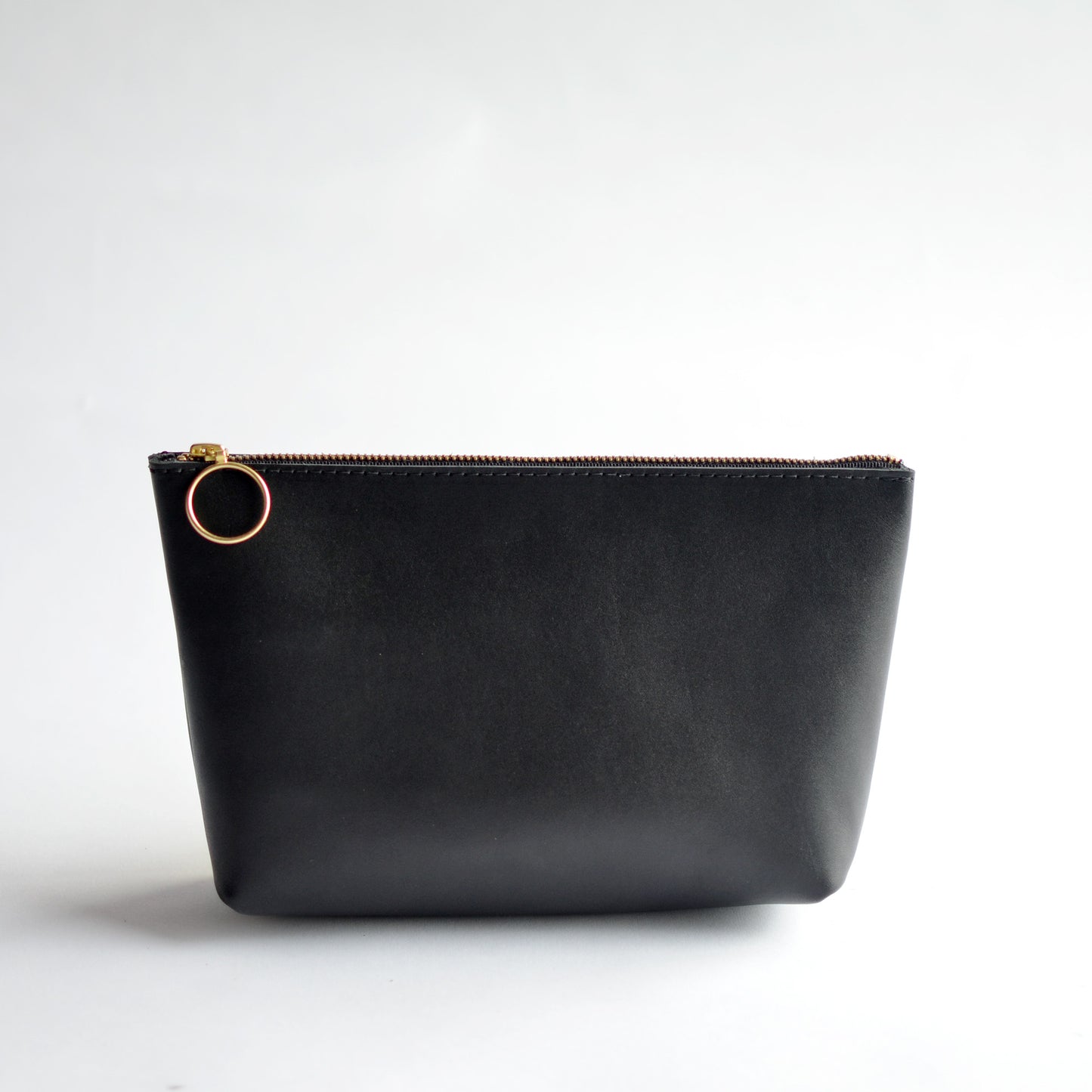 Wristlet Zipper Pouch - Black Leather