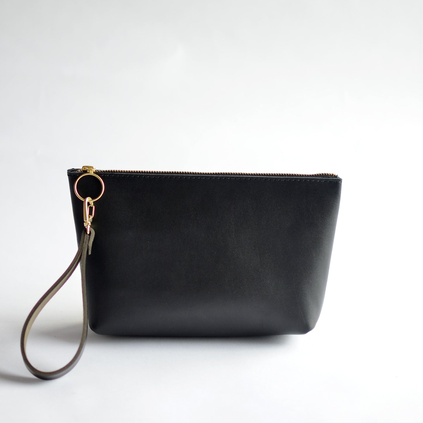 Wristlet Zipper Pouch - Black Leather