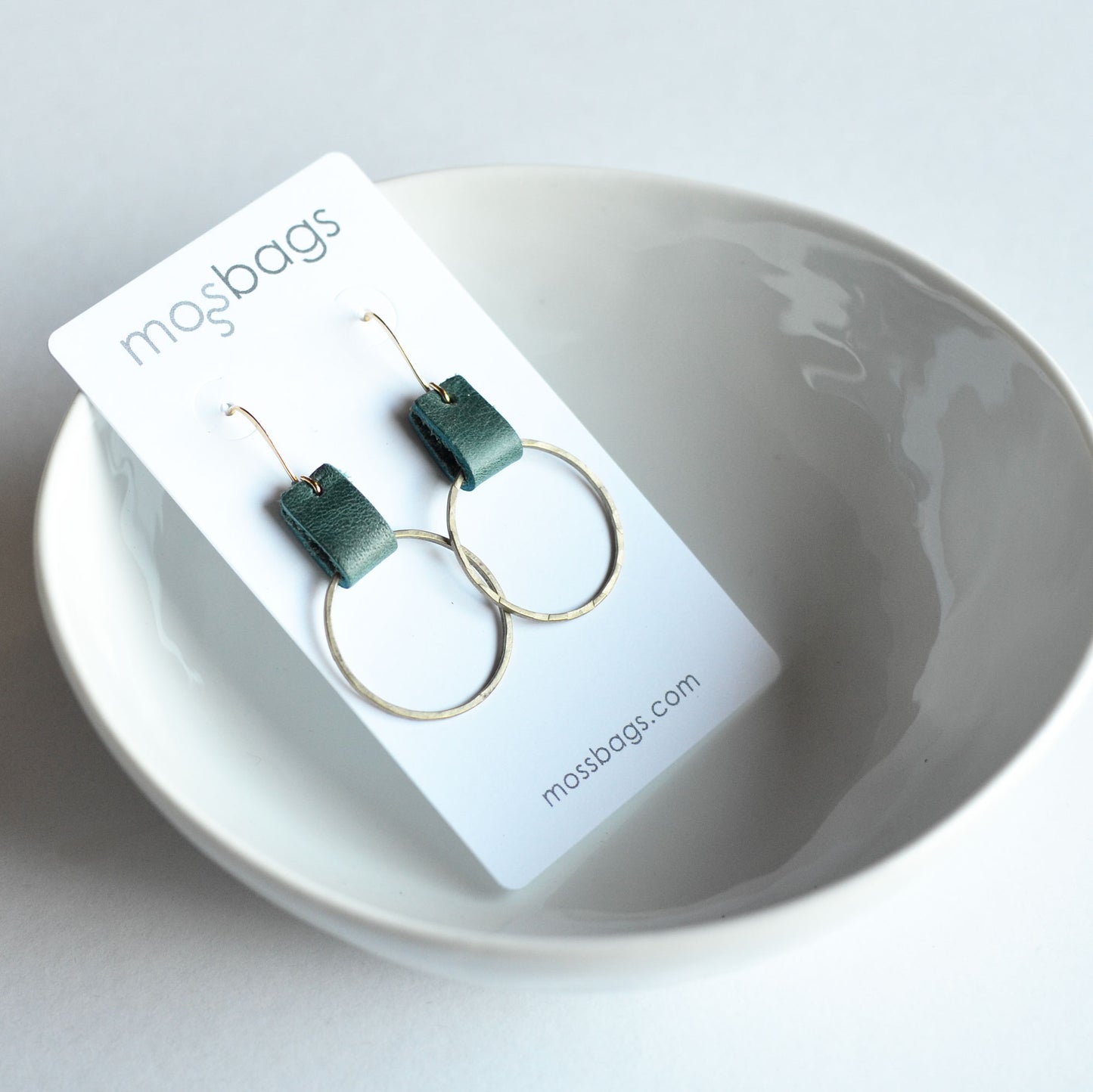 Leather + Brass Organic Circle Earrings