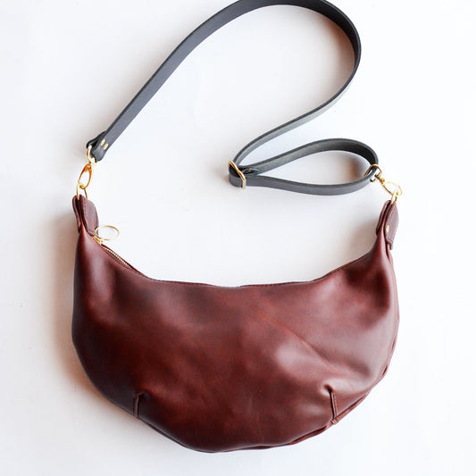 Leather HOBO Crossbody Bag - Burgundy Brown Leather