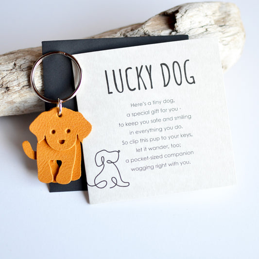 Lucky Dog Card + Leather Dog Keychain Gift Set