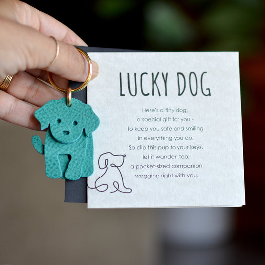 Lucky Dog Card + Leather Dog Keychain Gift Set