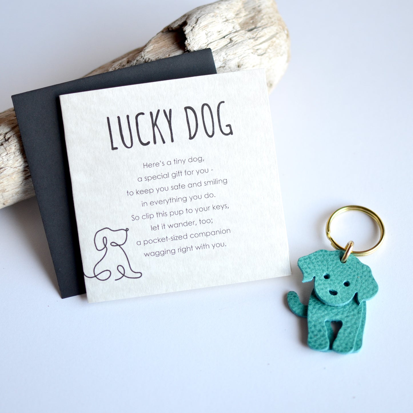 Lucky Dog Card + Leather Dog Keychain Gift Set