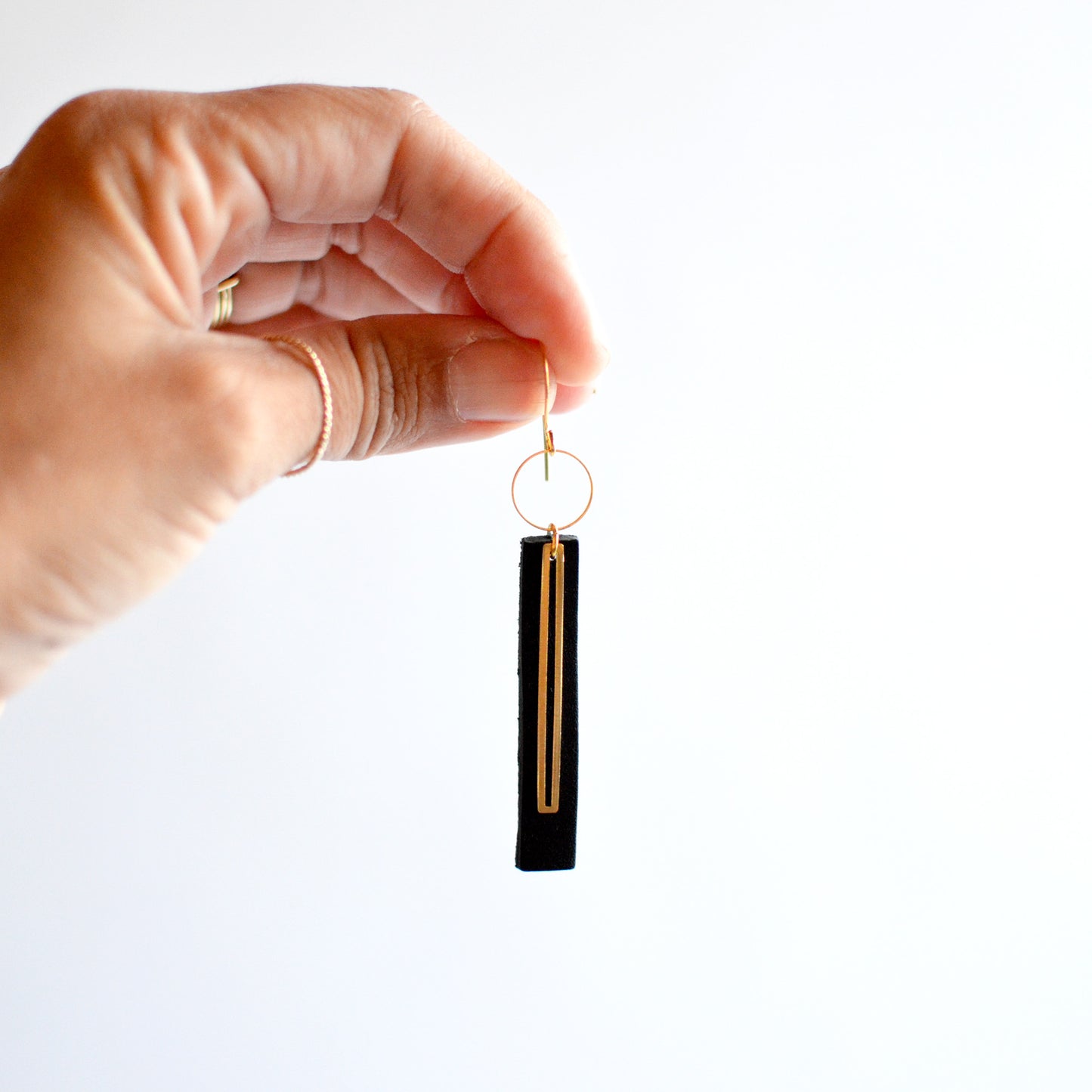 Gold Bar Leather Earrings