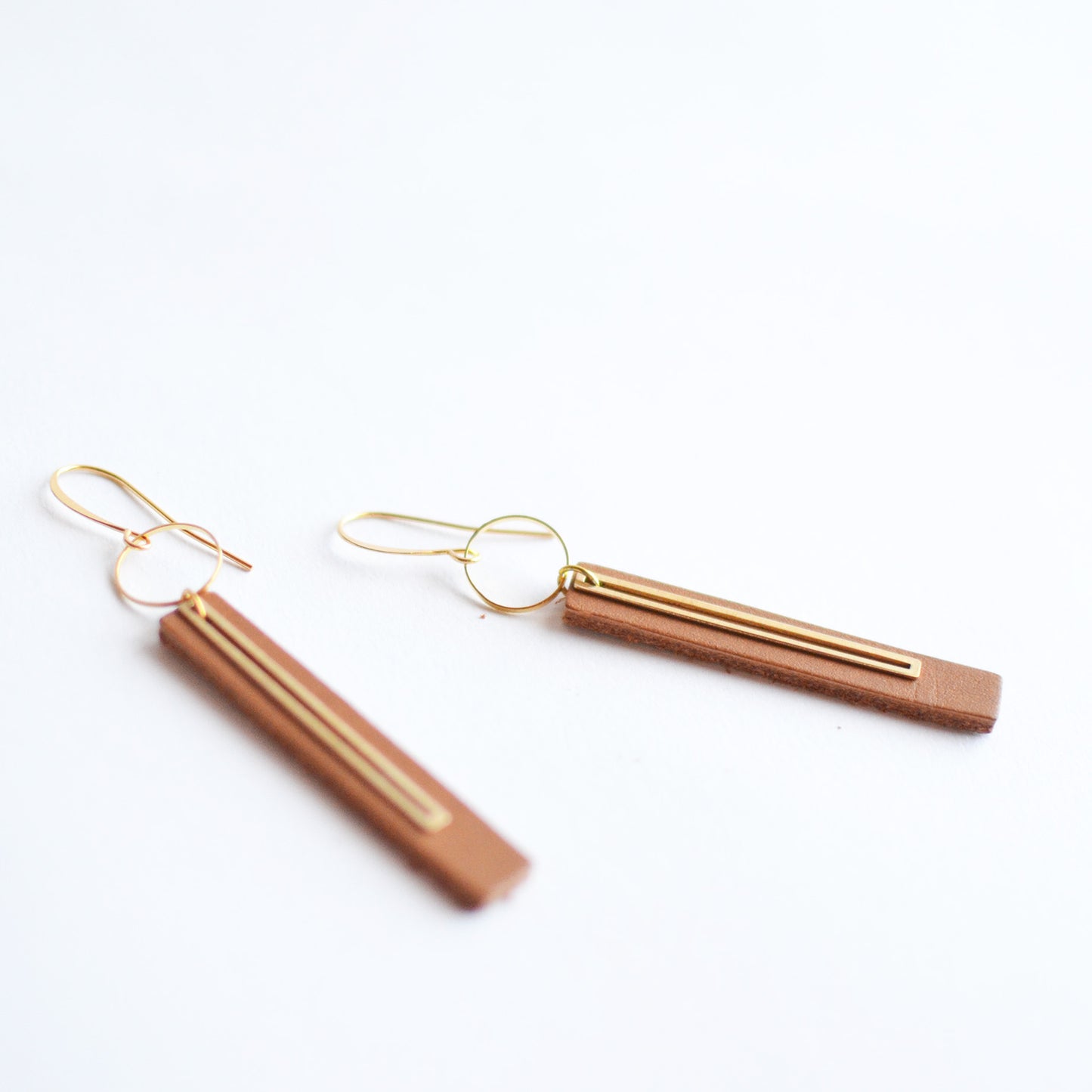 Gold Bar Leather Earrings