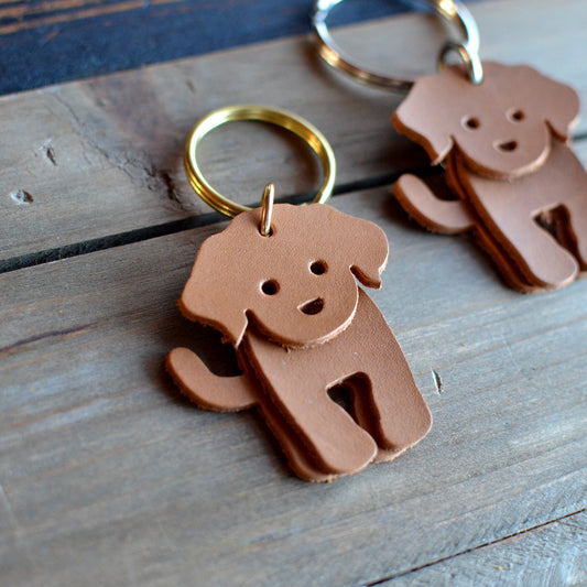 Classic Dog Leather Keychain - Solid Smooth Leather