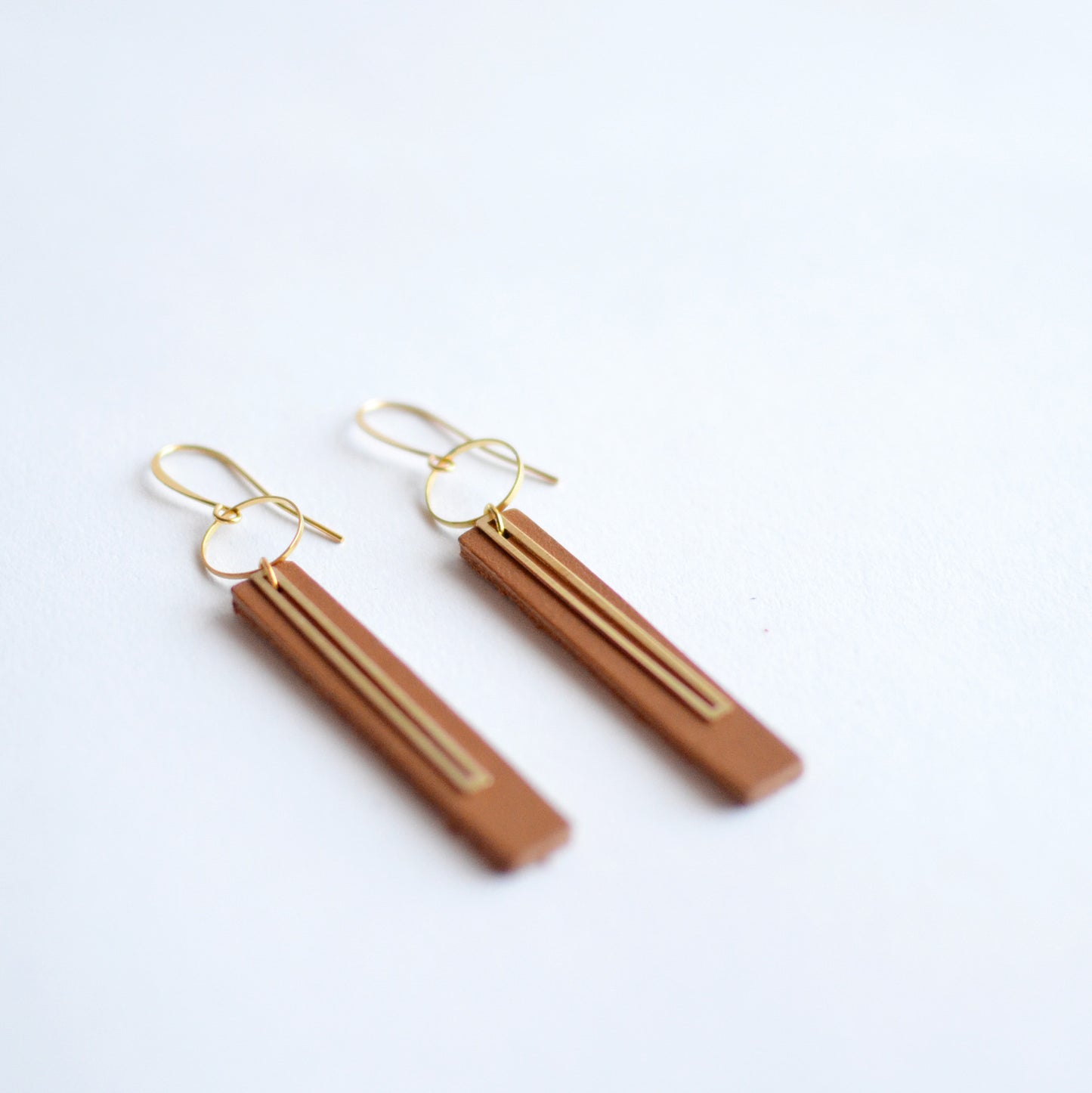 Gold Bar Leather Earrings