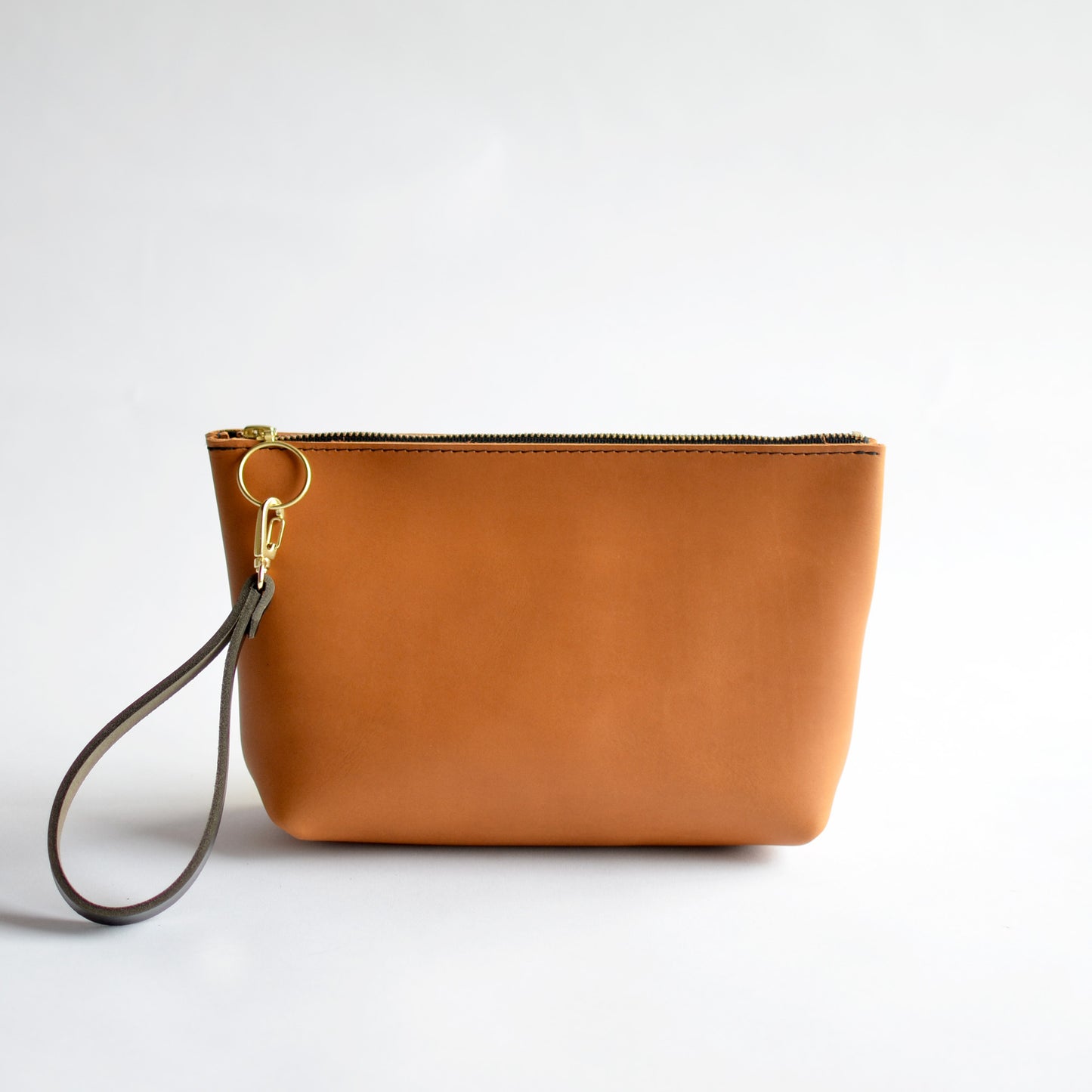 Wristlet Zipper Pouch - Honey Brown Leather