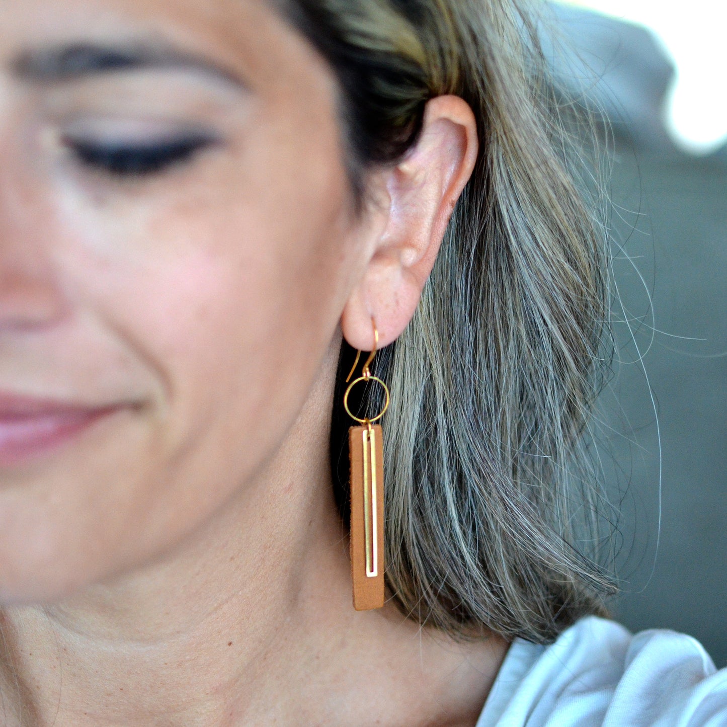 Gold Bar Leather Earrings