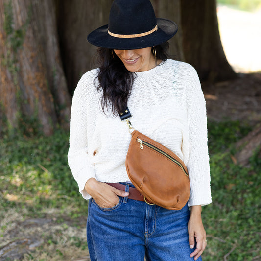 LOLA Sling Bag - Short Crossbody - Pebbled Tan Leather