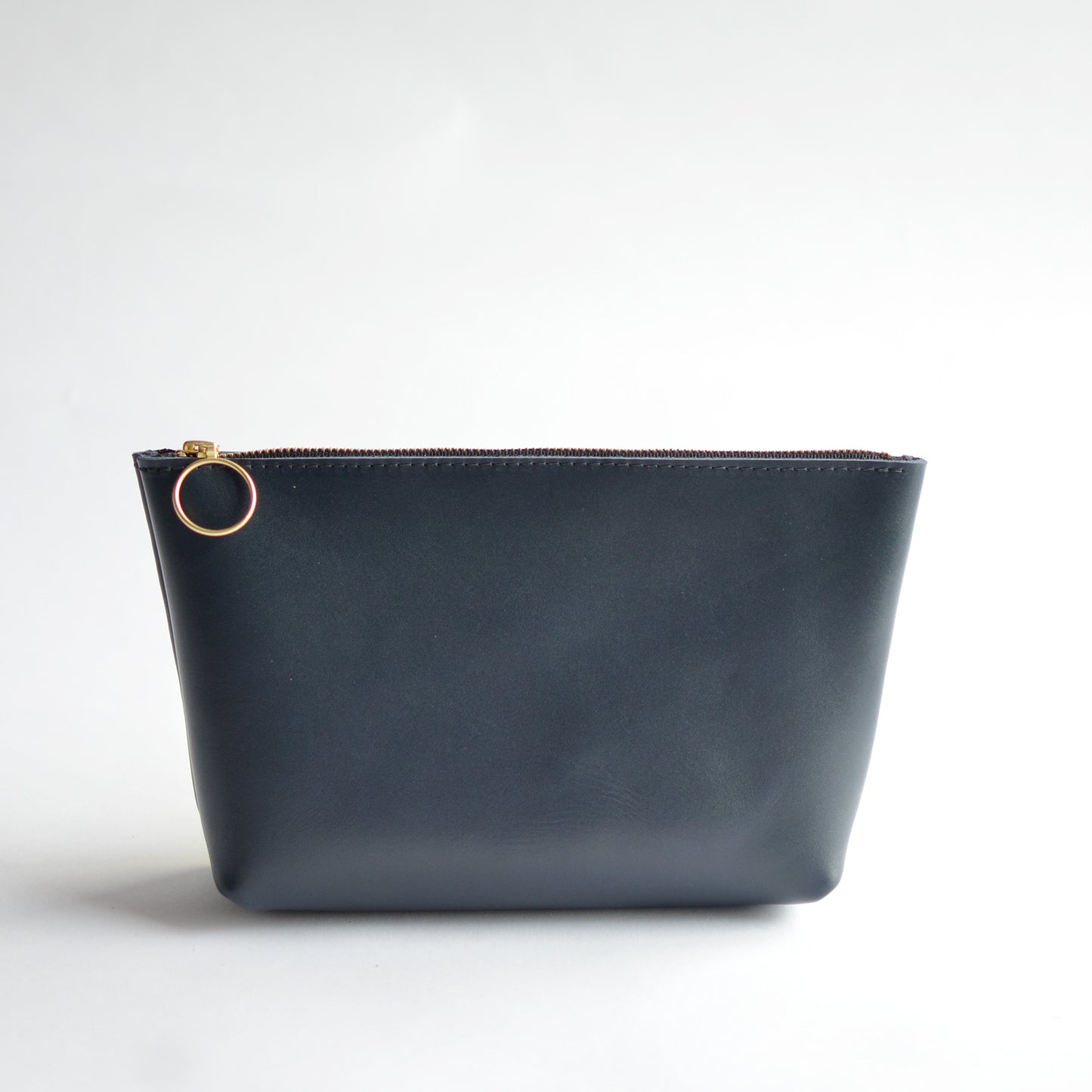 Wristlet Zipper Pouch - Navy Blue Leather