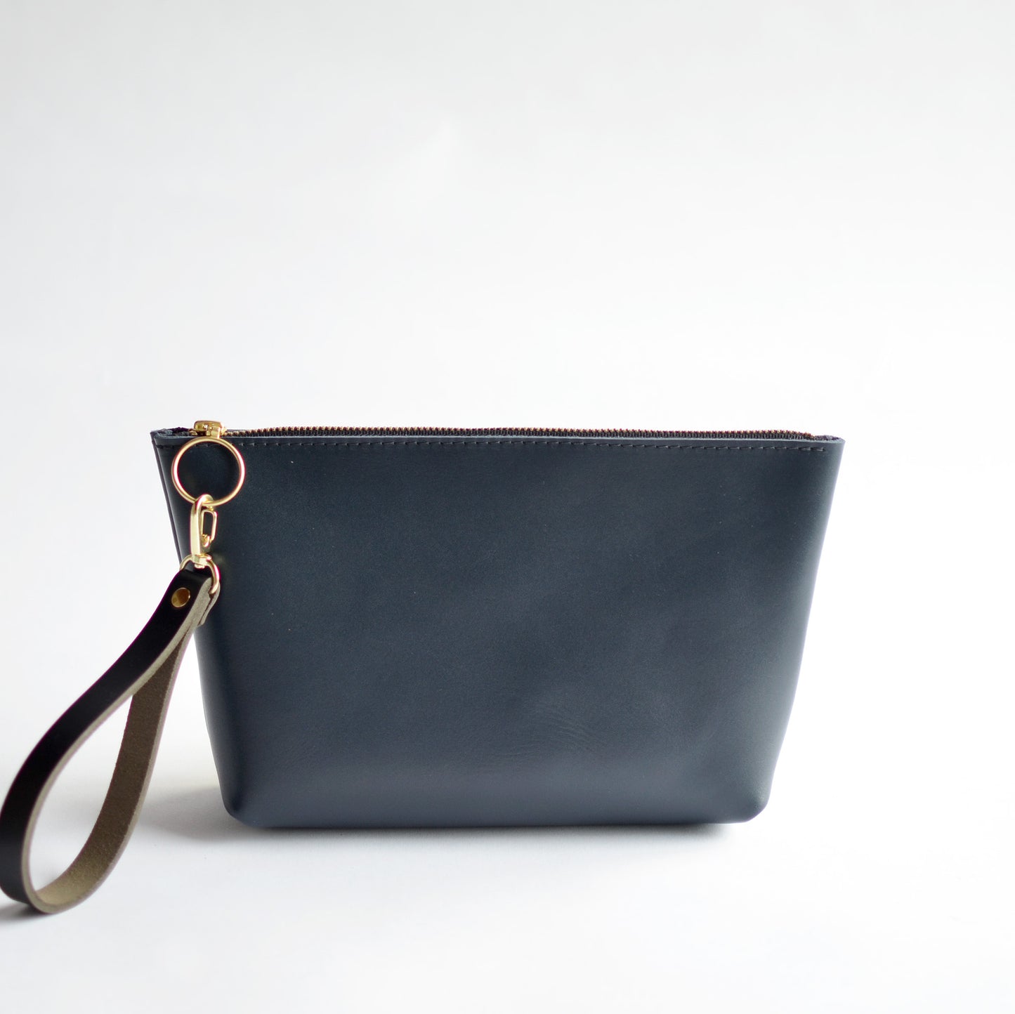 Wristlet Zipper Pouch - Navy Blue Leather