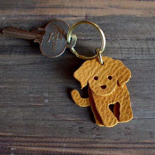 Doodle Dog Leather Keychain - Pebbled Soft Colorful Leather