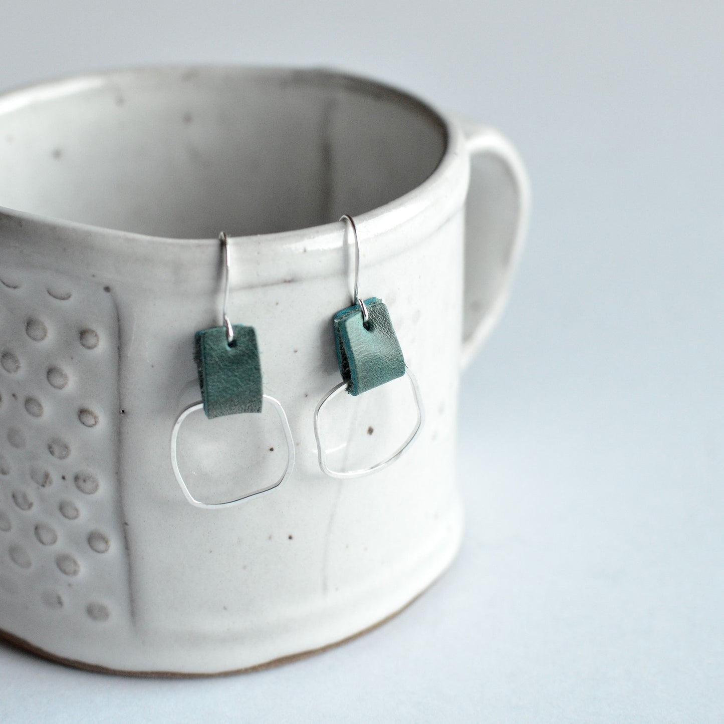 Organic Square Earrings + Leather: Gold + Silver