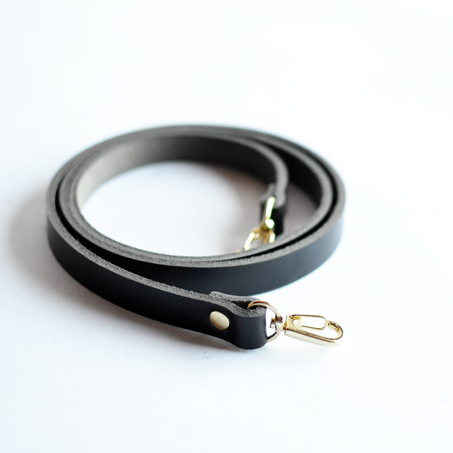 Thin Crossbody Strap - Black Leather