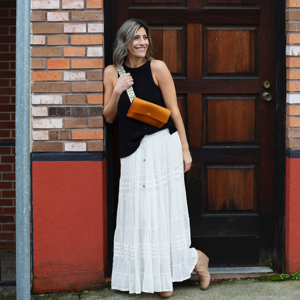 Hipster Sling Bag (Fanny Pack + Clutch) - Honey Brown Leather