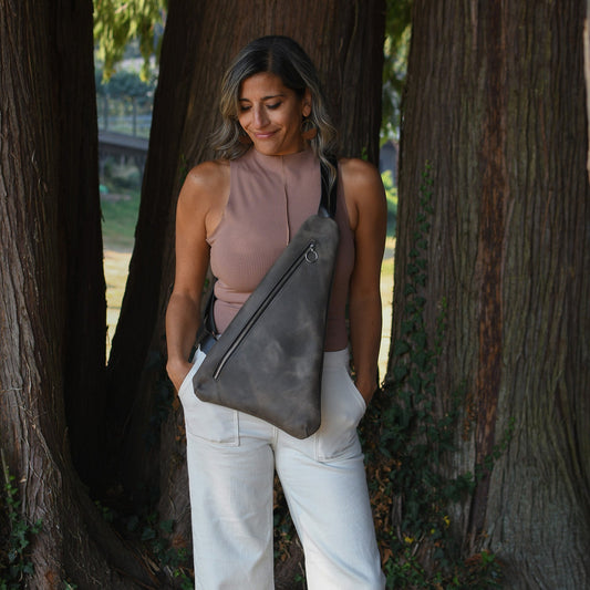 Triangle Sling Bag SALE - Distressed Slate Leather