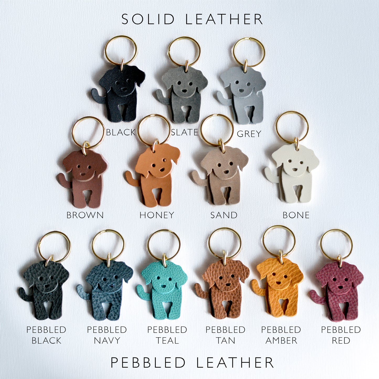 Doodle Dog Leather Key Ring - PEBBLED + SOFT Leather Options
