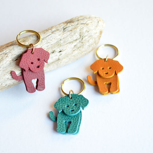 Doodle Dog Leather Key Ring - PEBBLED + SOFT Bright Leather Options