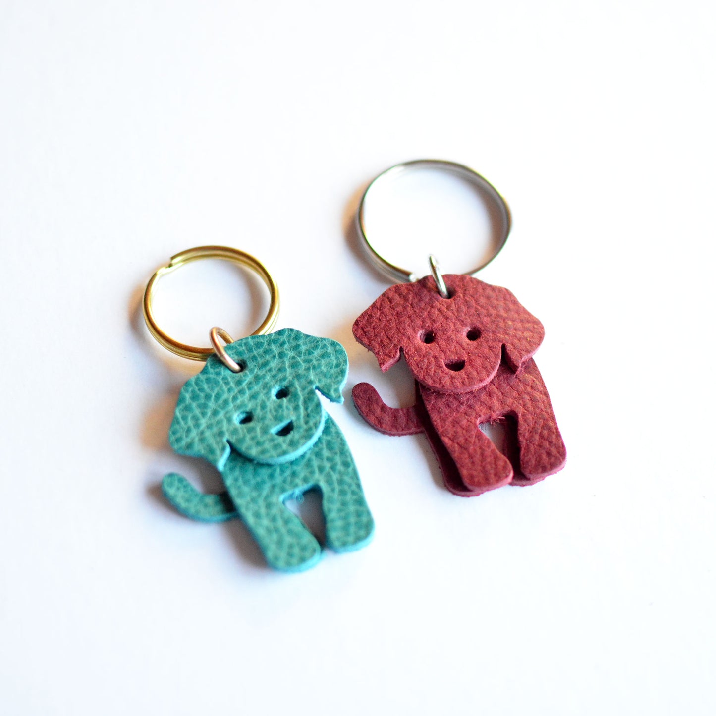 Doodle Dog Leather Key Ring - PEBBLED + SOFT Bright Leather Options