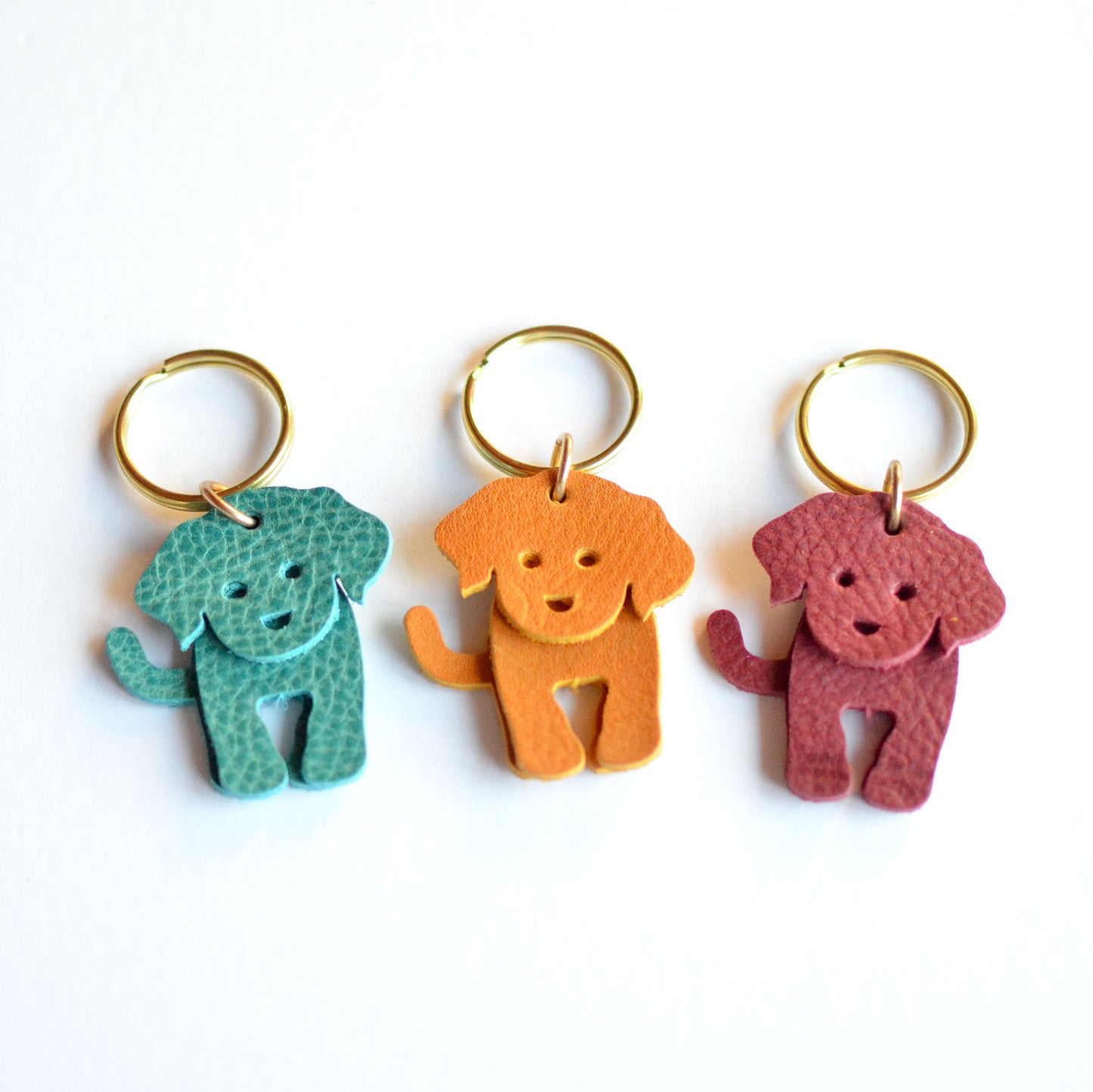 Doodle Dog Leather Key Ring - PEBBLED + SOFT Bright Leather Options
