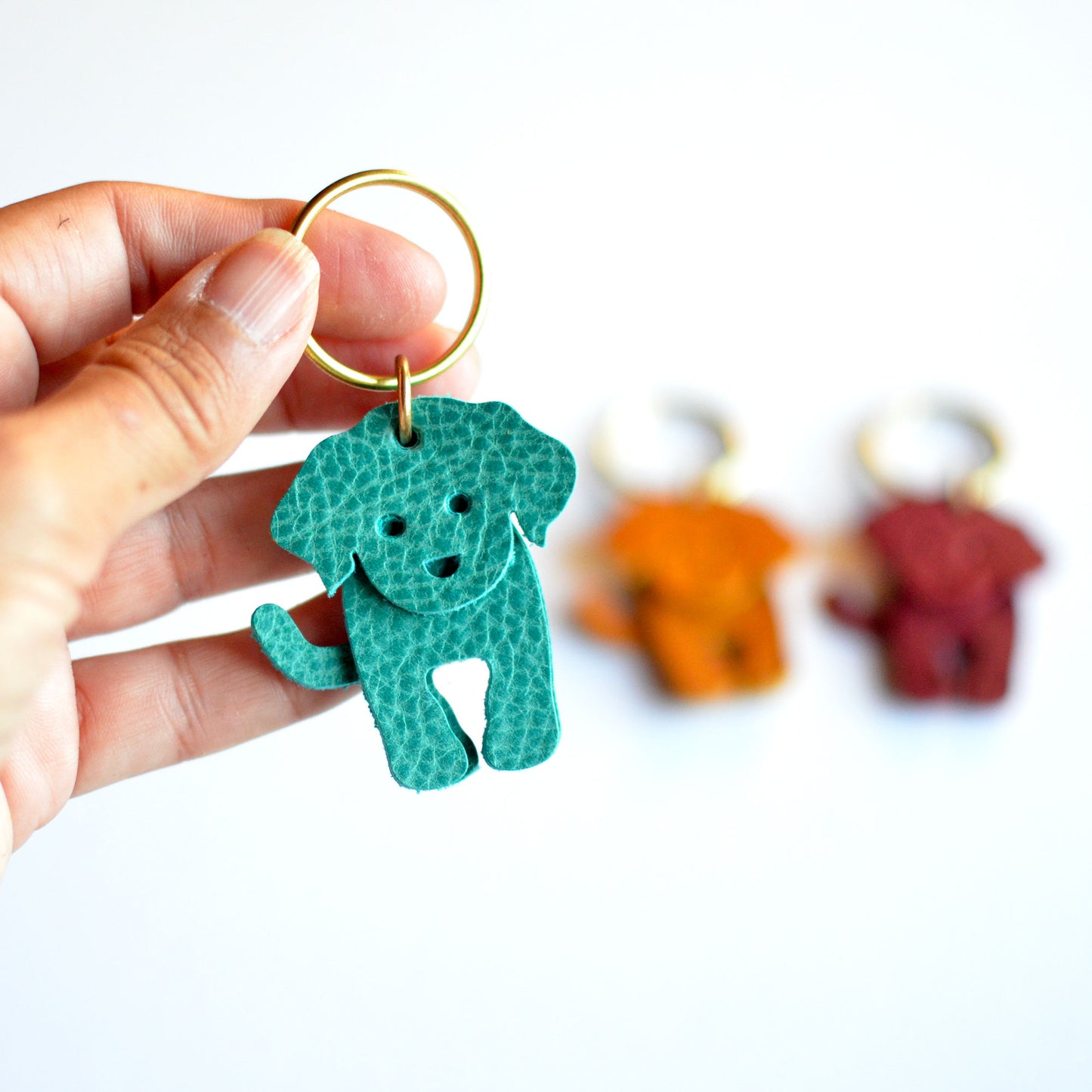 Doodle Dog Leather Key Ring - PEBBLED + SOFT Bright Leather Options