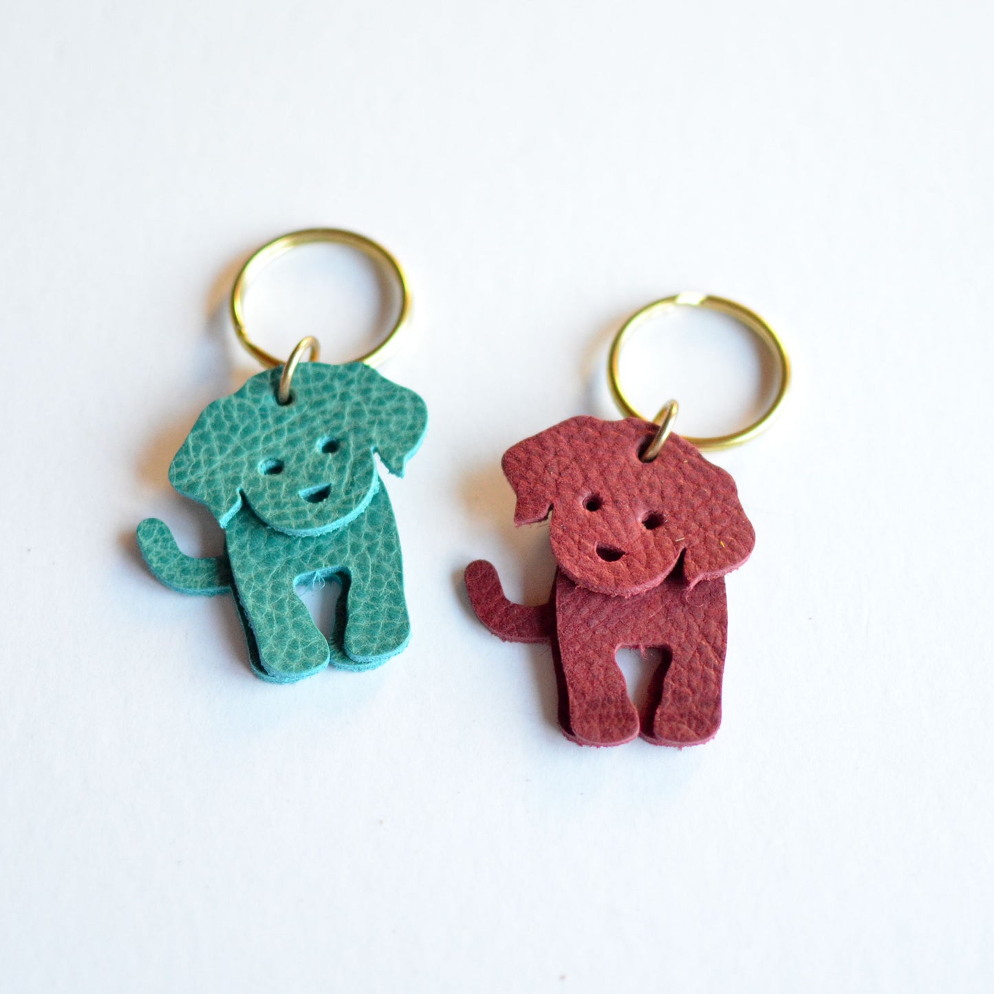 Doodle Dog Leather Key Ring - PEBBLED + SOFT Bright Leather Options