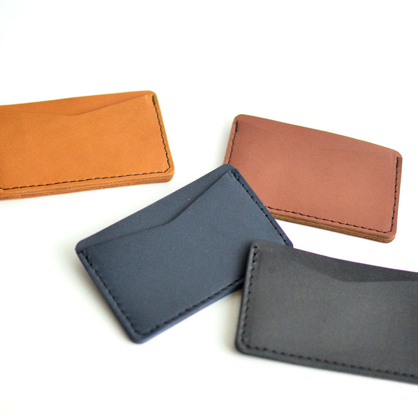Double Sided Card Holder - Navy Blue Leather