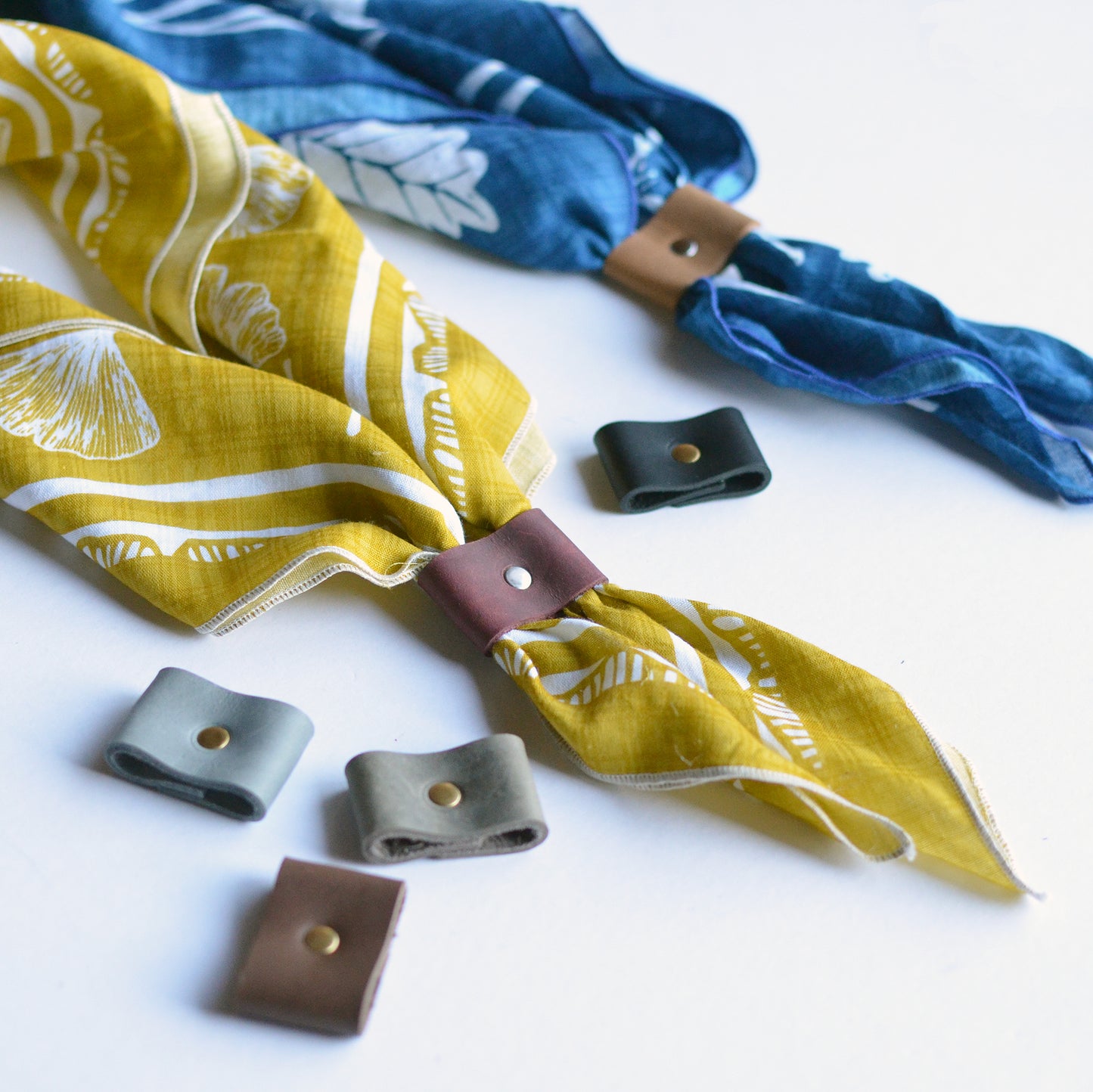 Bandana Slides - Full Grain Leather with Brass or Silver Rivet
