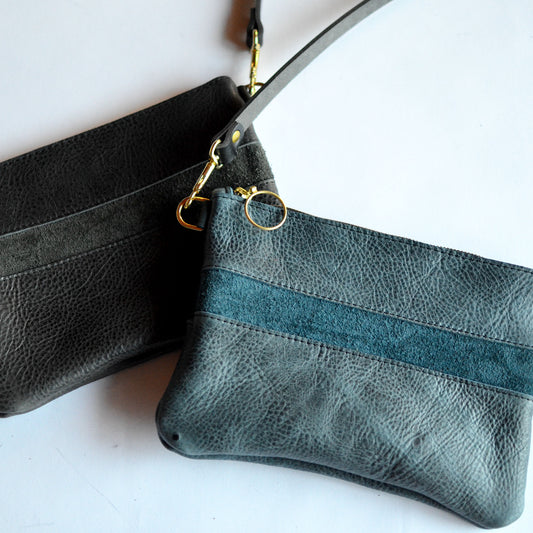 Small Leather Crossbody Bag - Navy Blue Leather