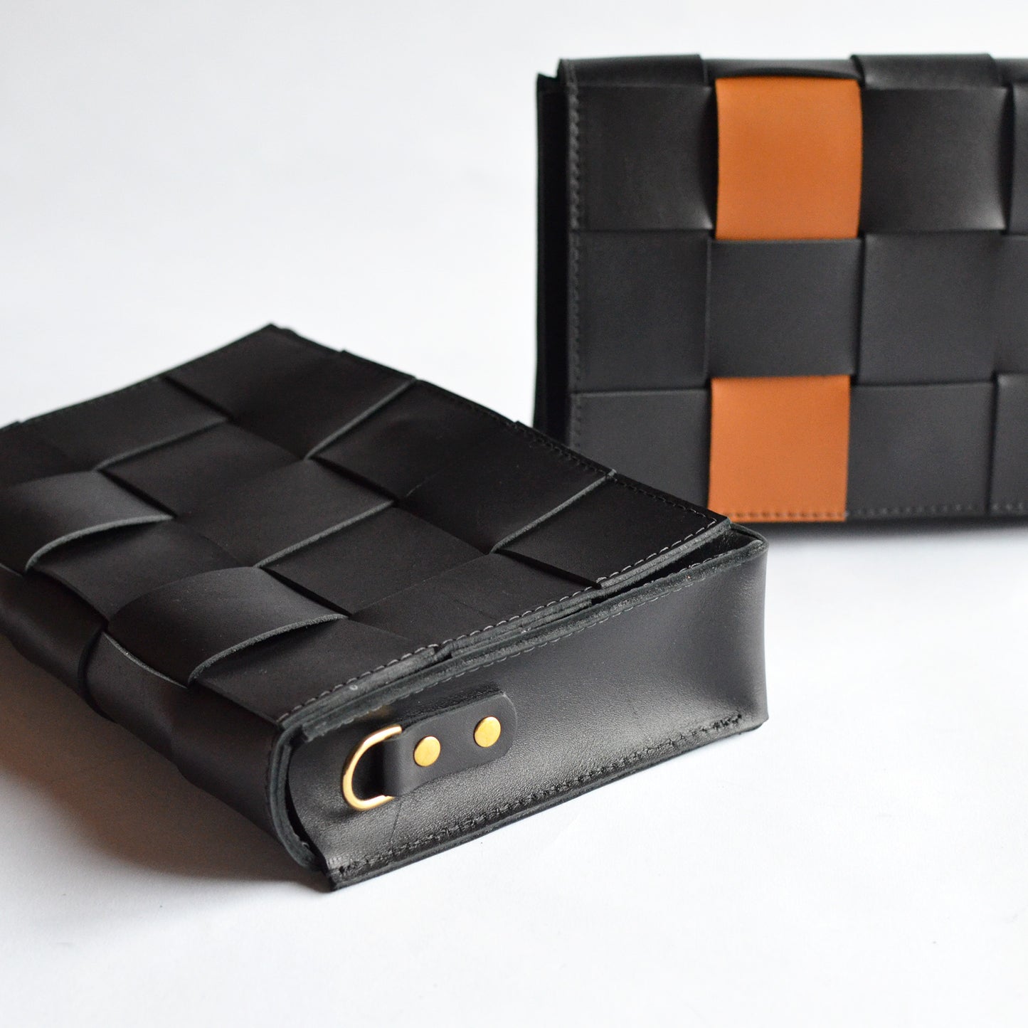 Woven Clutch + Crossbody Bag - Black Leather