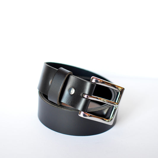 1½" Square Leather BELT - Black Leather - Silver Buckle