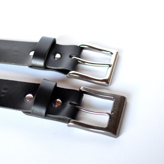 1½" Square Leather BELT - Black Leather - Silver Buckle