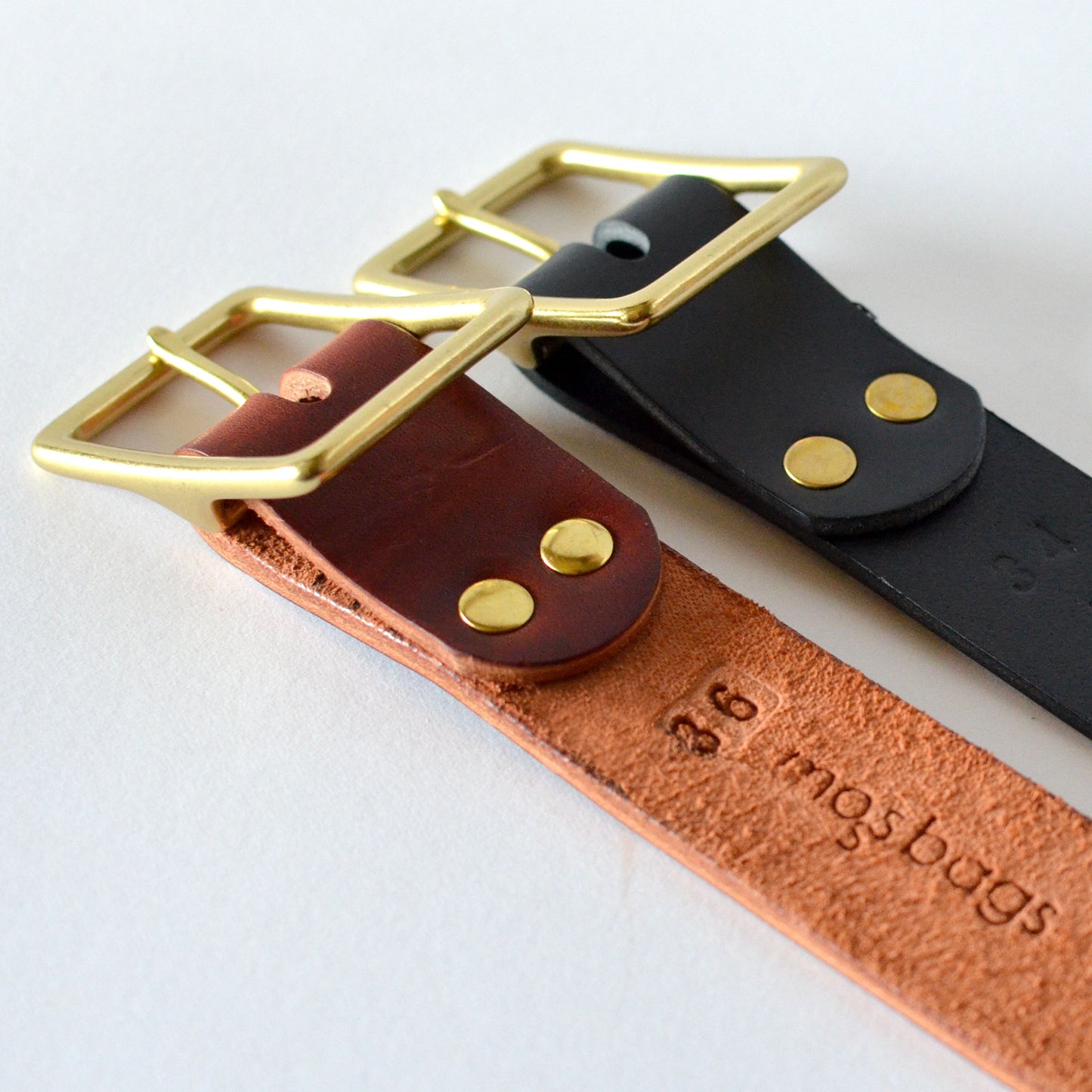 1¼" Rectangle Leather BELT - Brass Buckle
