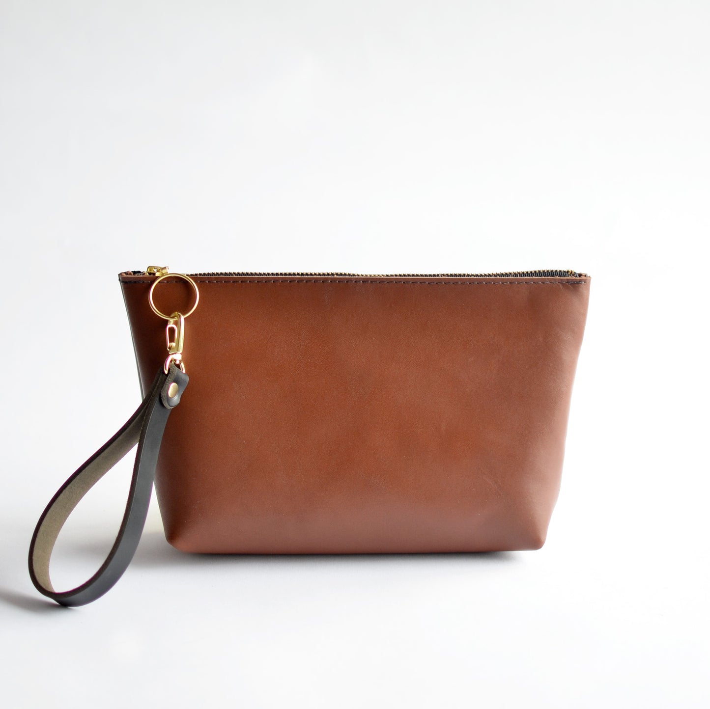 Wristlet Zipper Pouch - Brown Leather