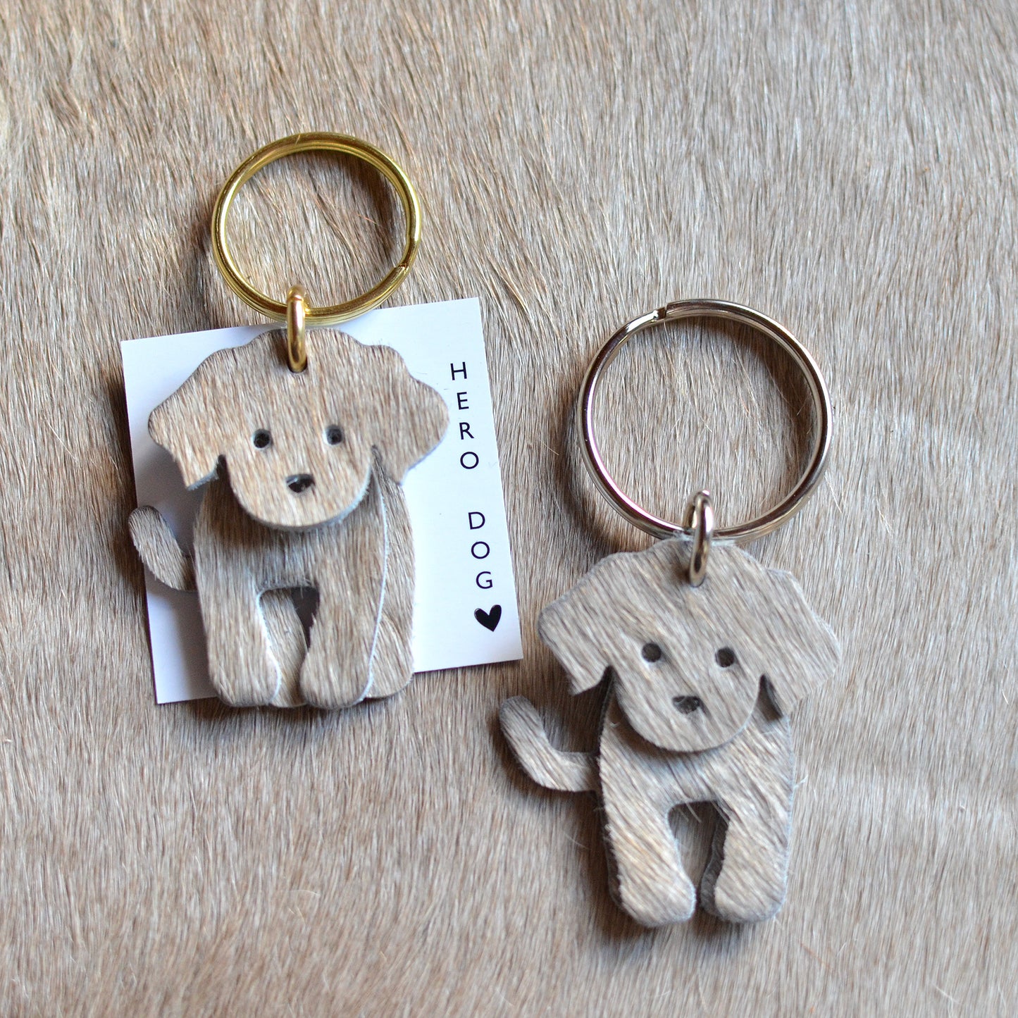 Dog Leather Keychain - Hair-On Leather (Moss Dog Collection)