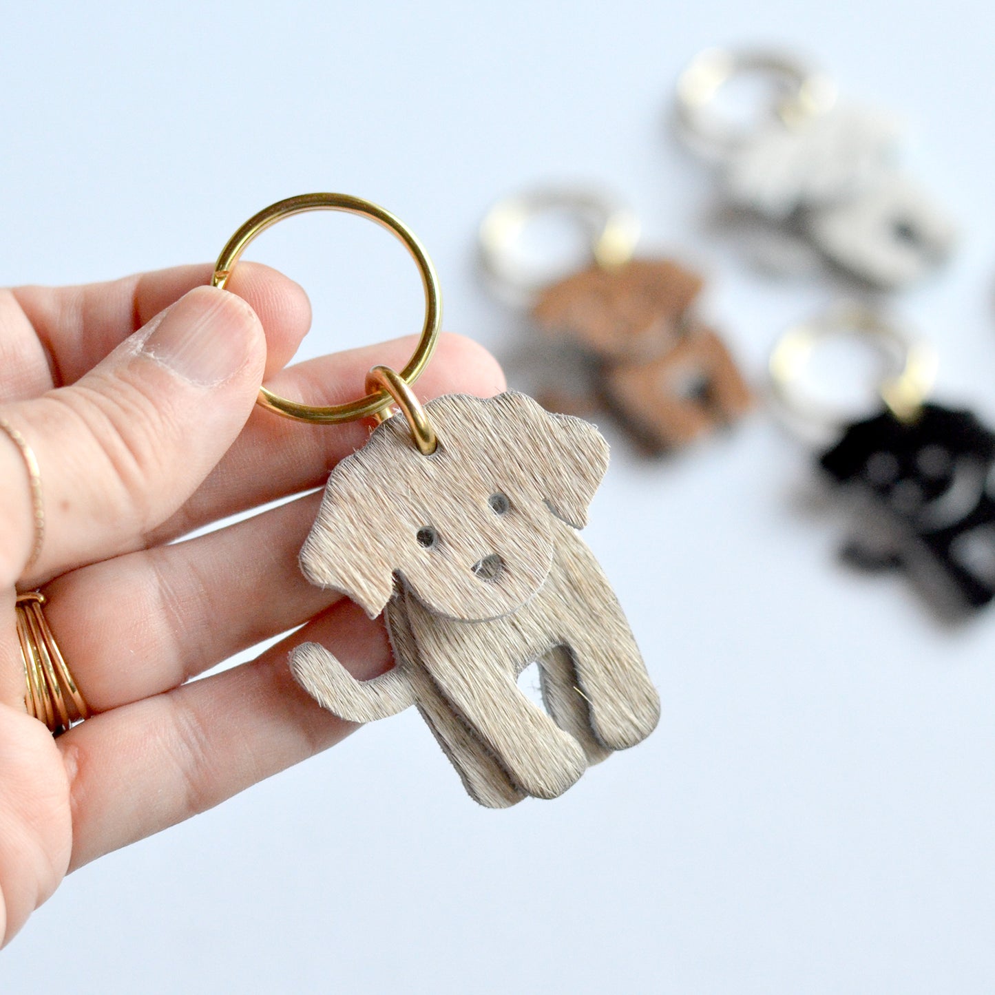 Dog Leather Keychain - Hair-On Leather (Moss Dog Collection)