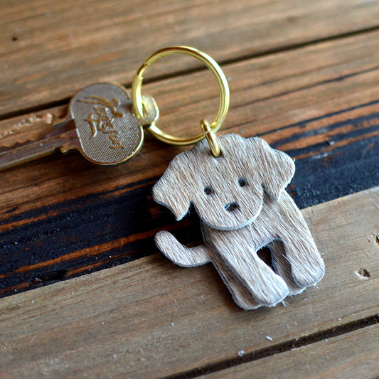 Dog Leather Keychain - Hair-On Leather (Moss Dog Collection)