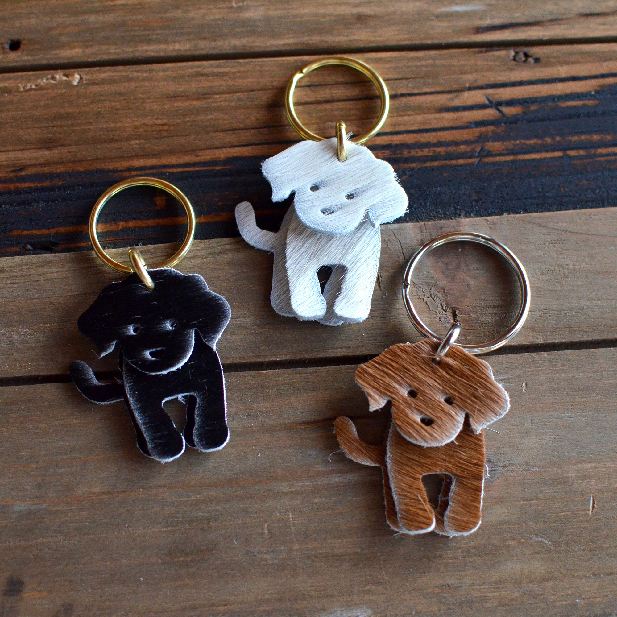 Dog Leather Keychain - Hair-On Leather (Moss Dog Collection