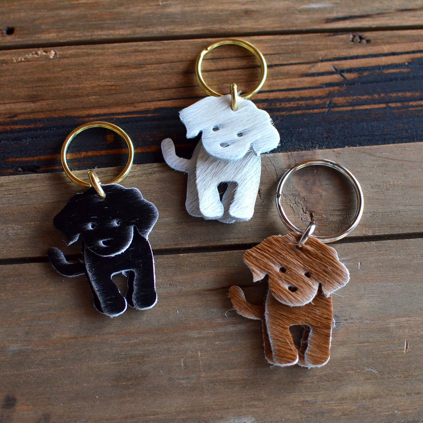 Dog Leather Keychain - Hair-On Leather (Moss Dog Collection)