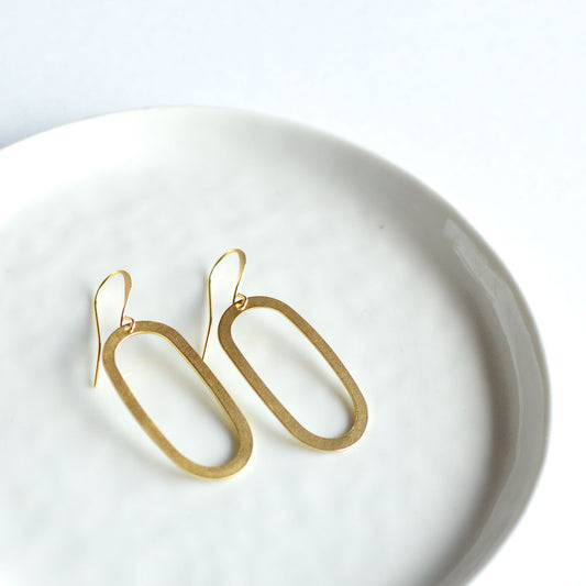 Oval Drop Dangle Earrings - Gold Plated