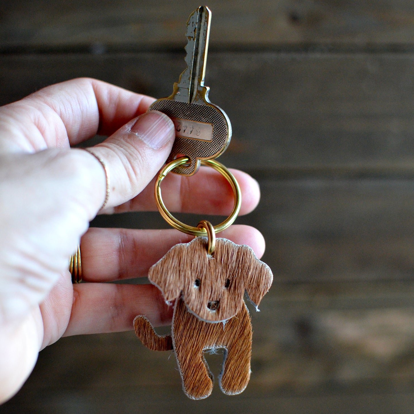 Dog Leather Keychain - Hair-On Leather (Moss Dog Collection)