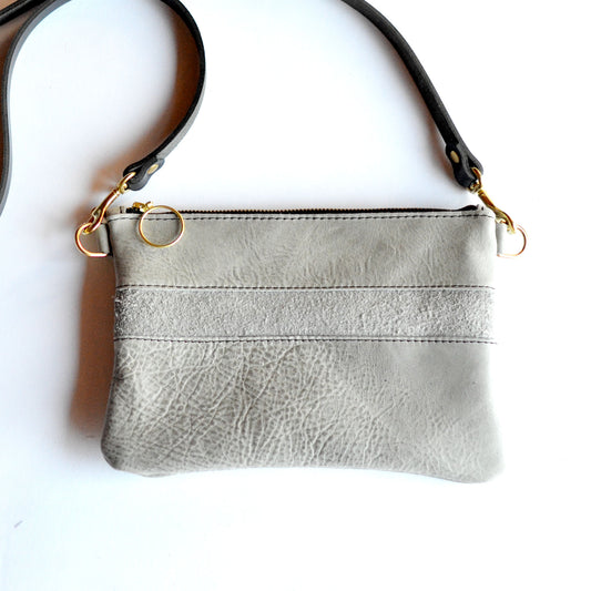 Small Leather Crossbody Bag - Grey Leather