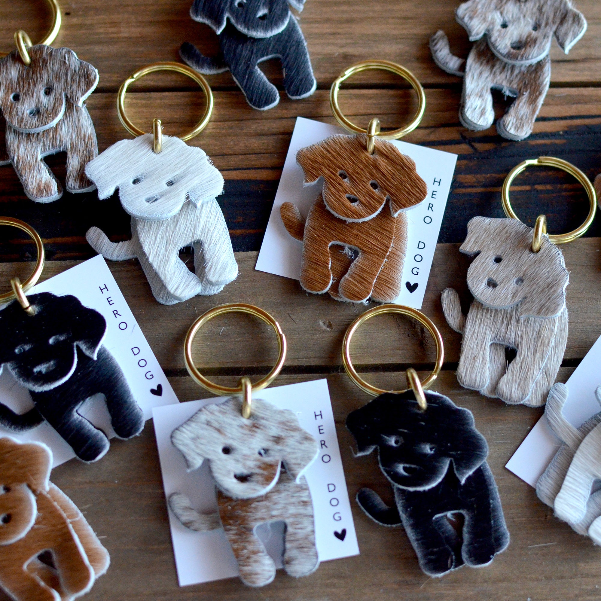 Dog Leather Keychain - Hair-On Leather (Moss Dog Collection